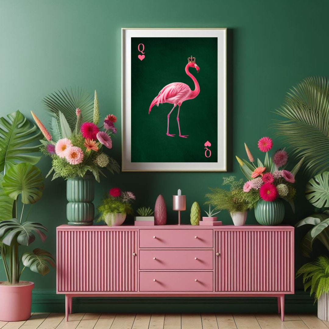 Flamingo Queen of Hearts – Tropical Luxe Maximalist Print