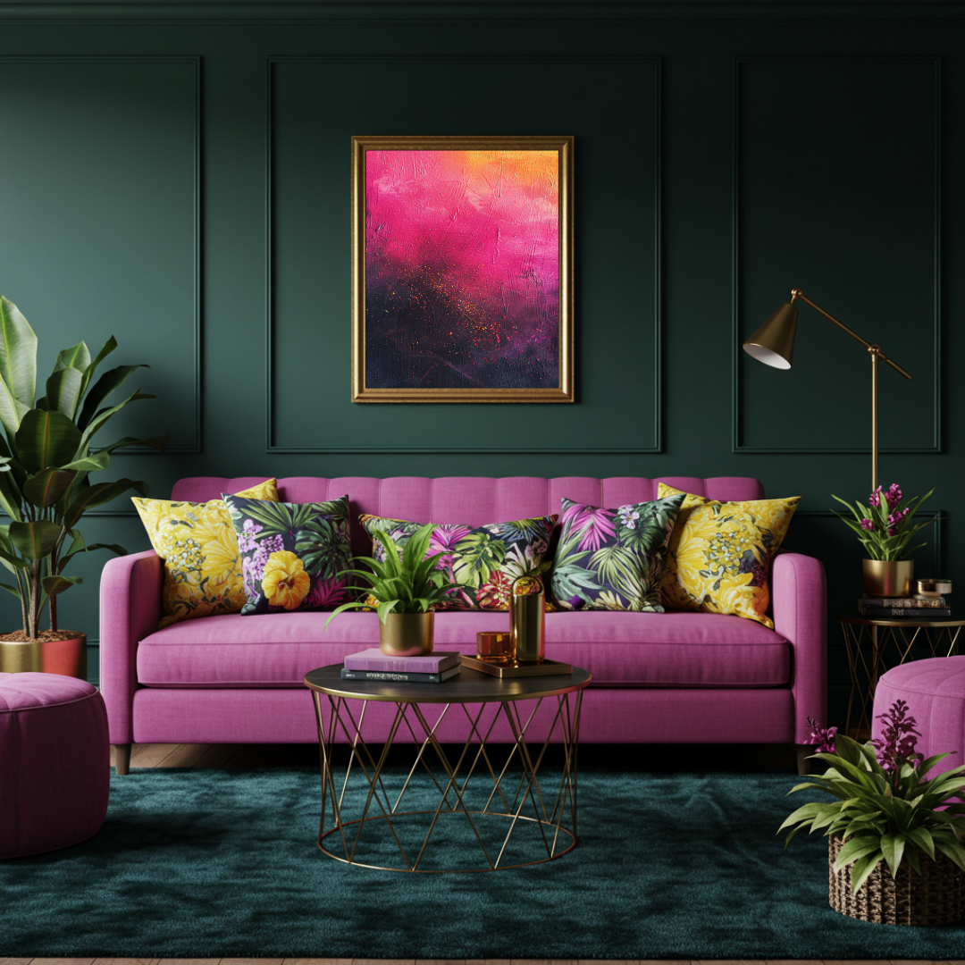 Sunset Reverie – Abstract Hot Pink & Yellow Print