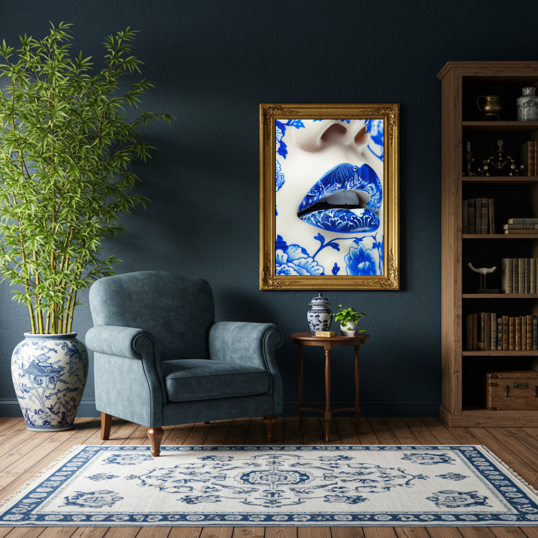 Chinoiserie Chic β Blue Porcelain Lips Art Print