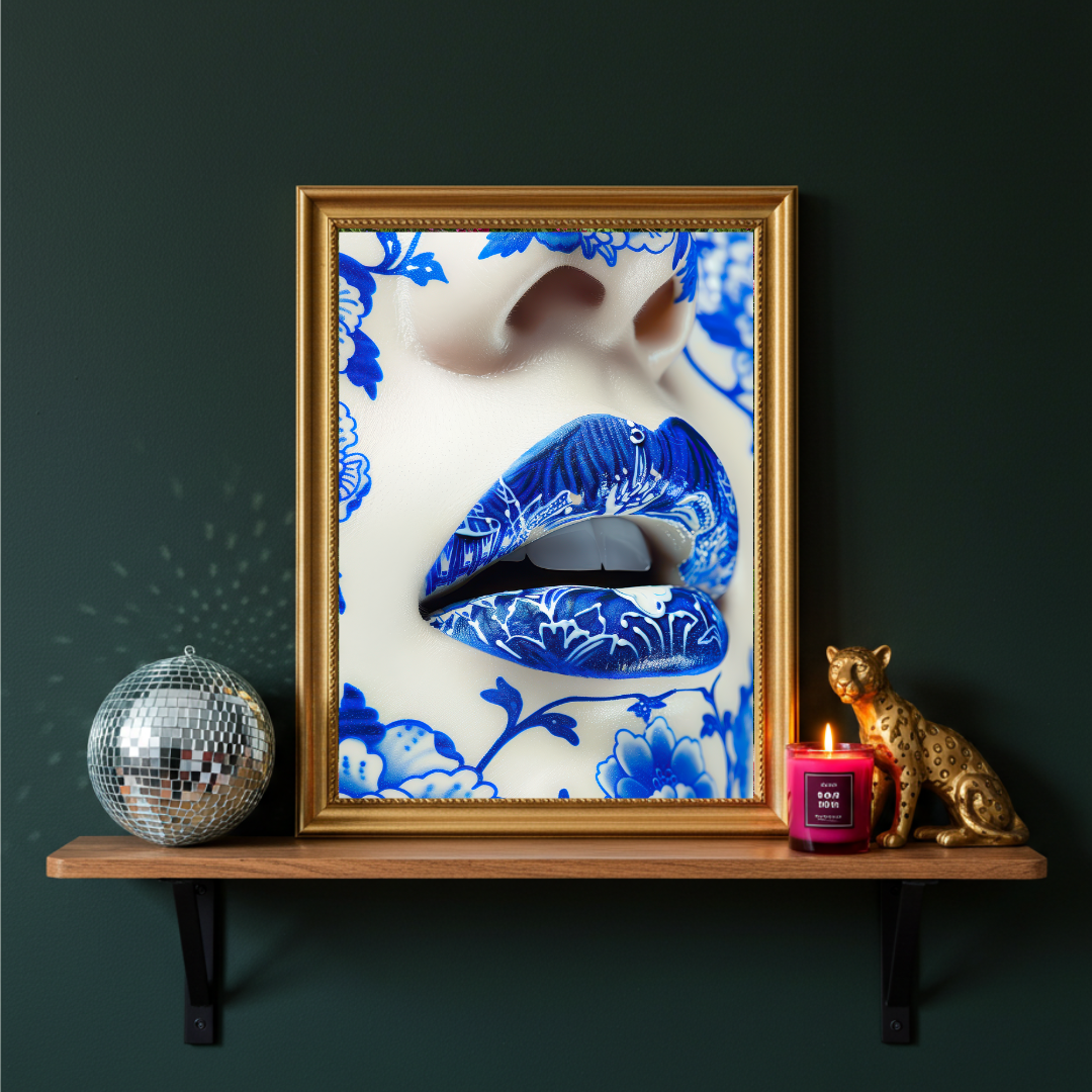 Chinoiserie Chic β Blue Porcelain Lips Art Print