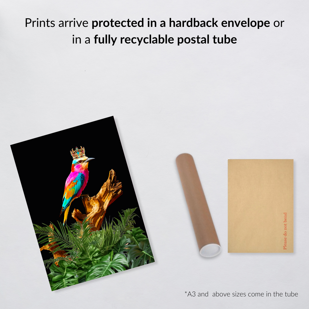 Regal Majesty – Colourful Bird with Crown Print