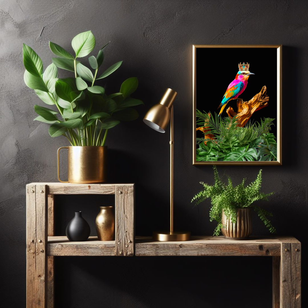 Regal Majesty – Colourful Bird with Crown Print