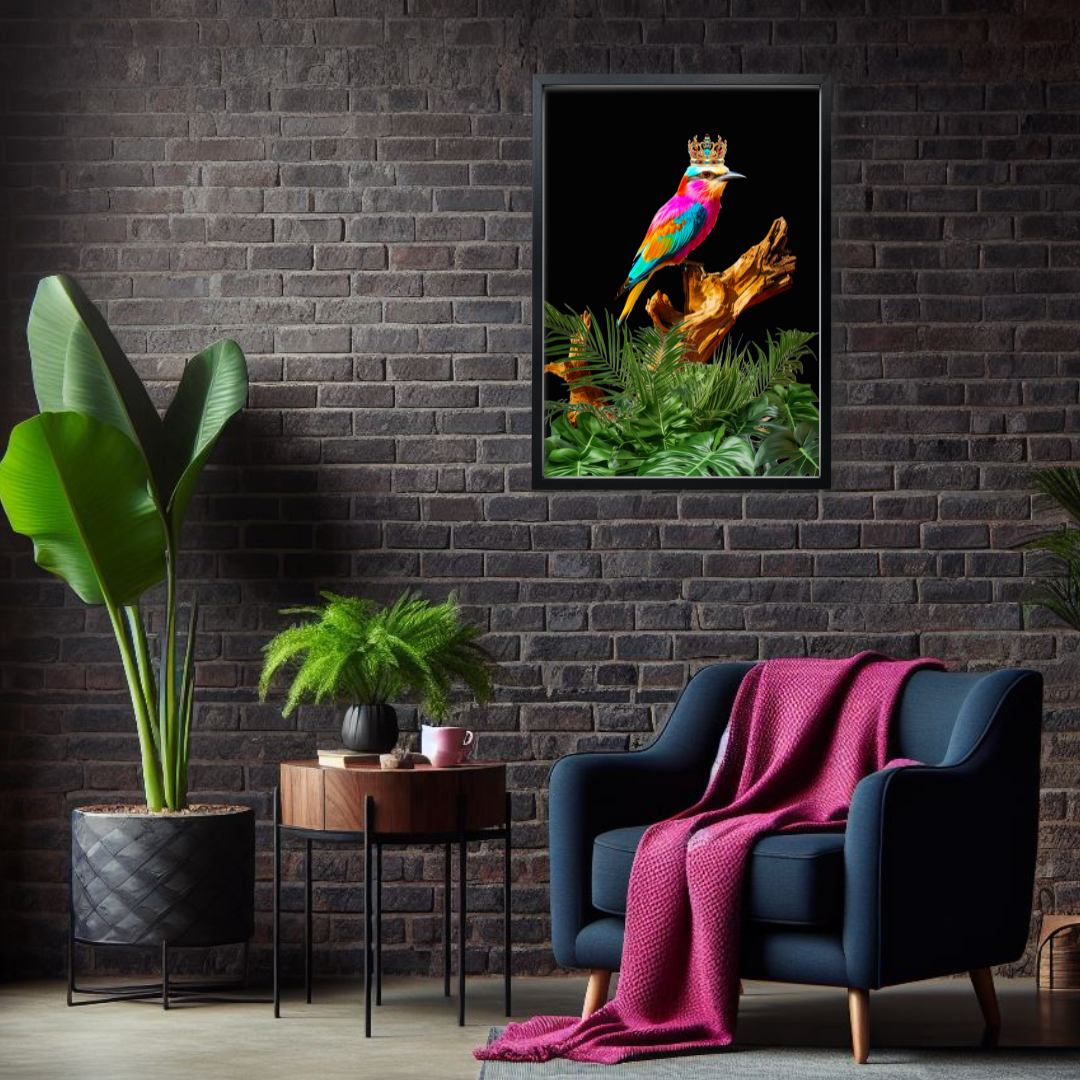 Regal Majesty – Colourful Bird with Crown Print