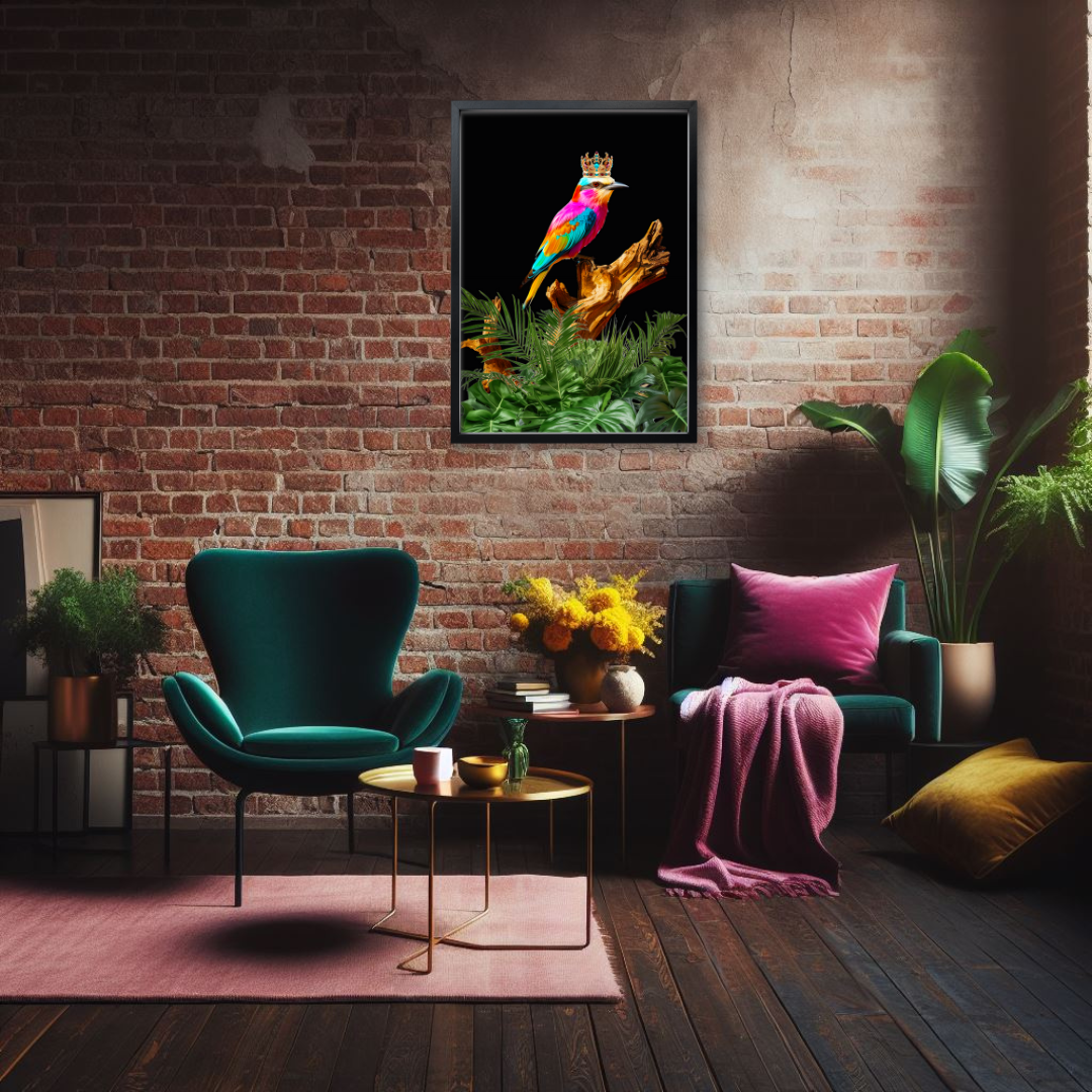 Regal Majesty – Colourful Bird with Crown Print