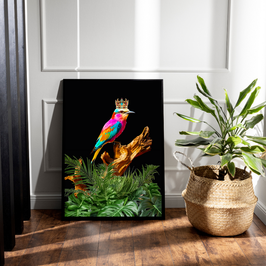 Regal Majesty – Colourful Bird with Crown Print
