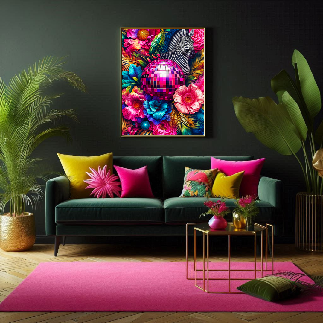 Disco Zebra – Maximalist Jungle Glam Wall Art