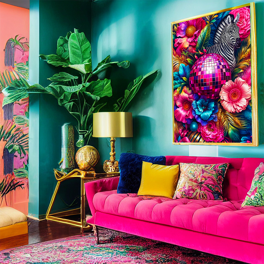 Disco Zebra – Maximalist Jungle Glam Wall Art