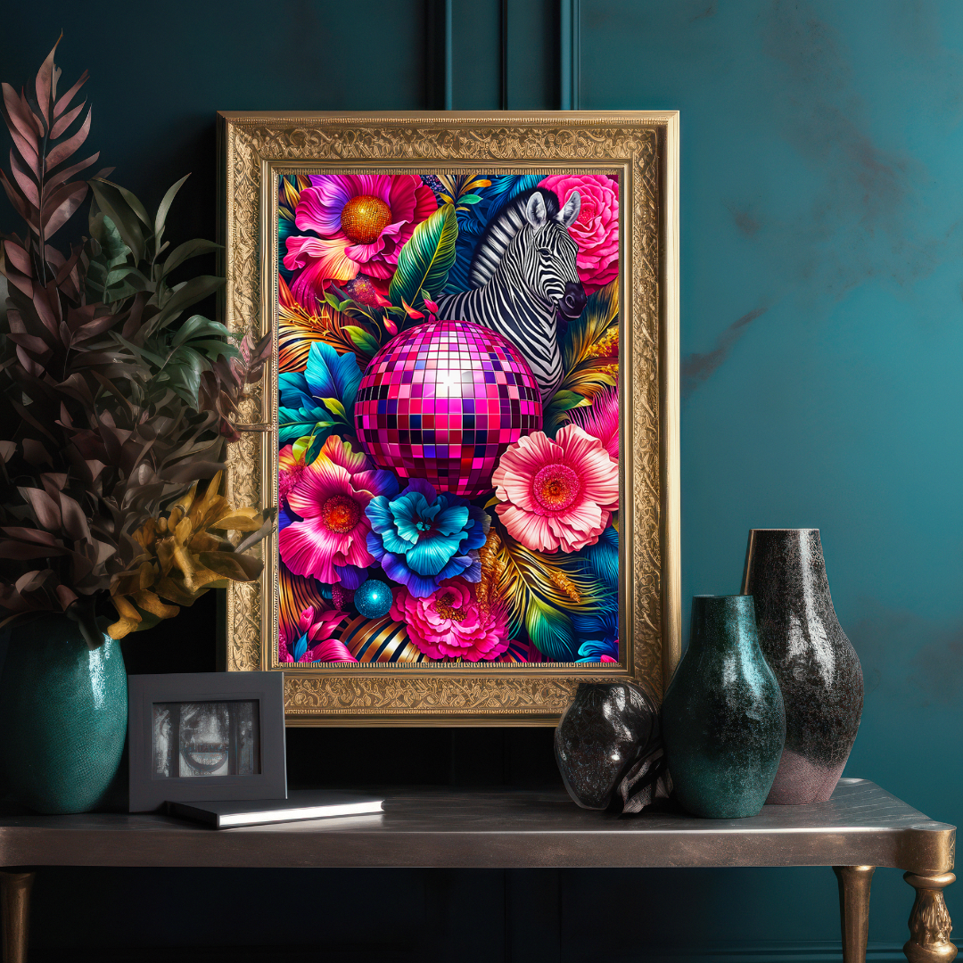 Disco Zebra – Maximalist Jungle Glam Wall Art