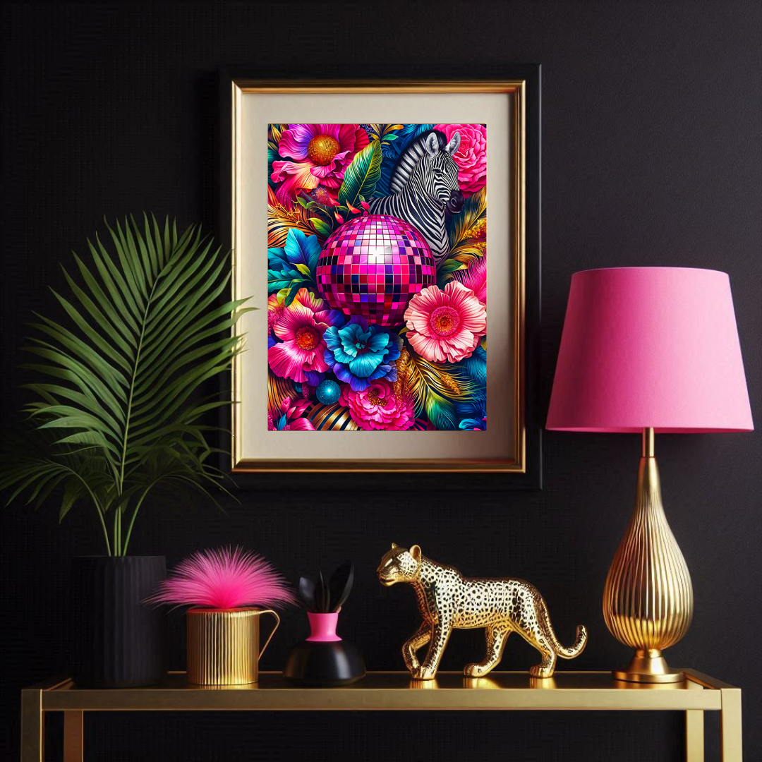 Disco Zebra – Maximalist Jungle Glam Wall Art