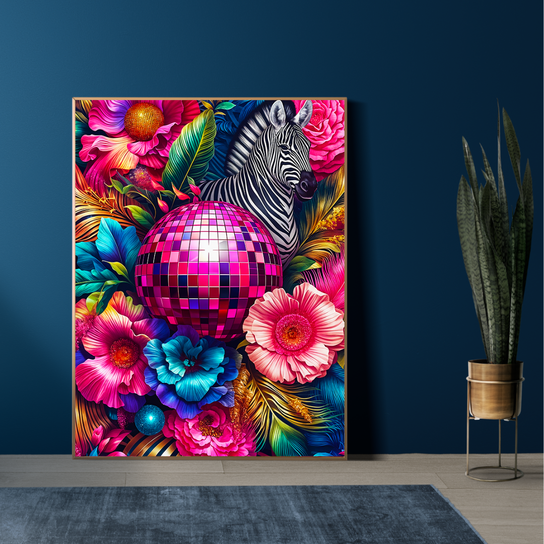 Disco Zebra – Maximalist Jungle Glam Wall Art