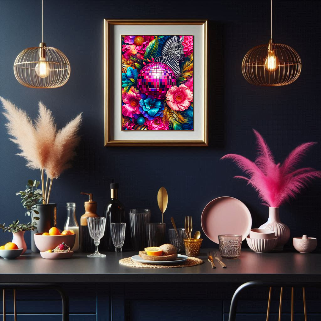 Disco Zebra – Maximalist Jungle Glam Wall Art