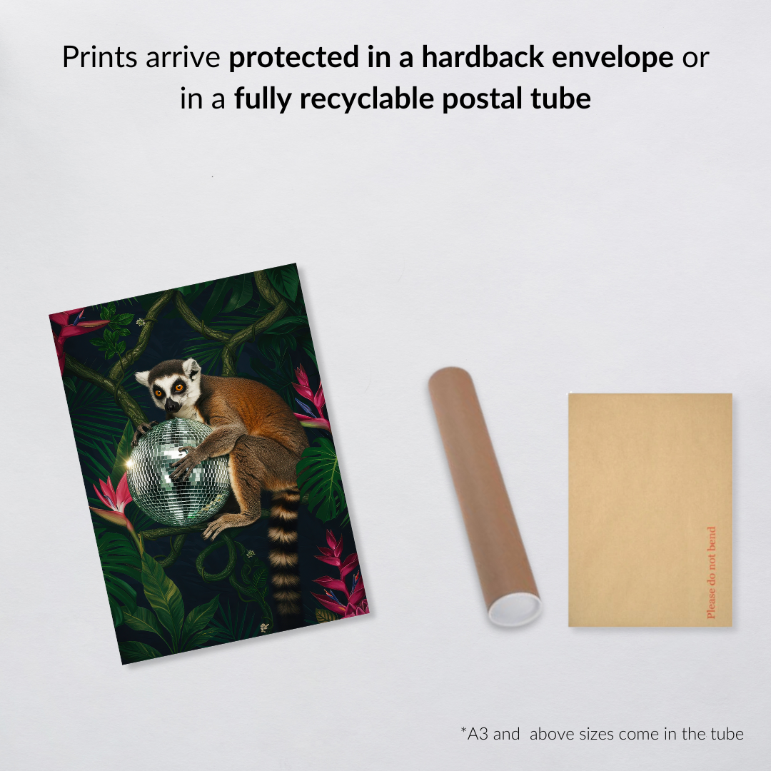 Lemur Disco Ball – Tropical Maximalist Wall Art