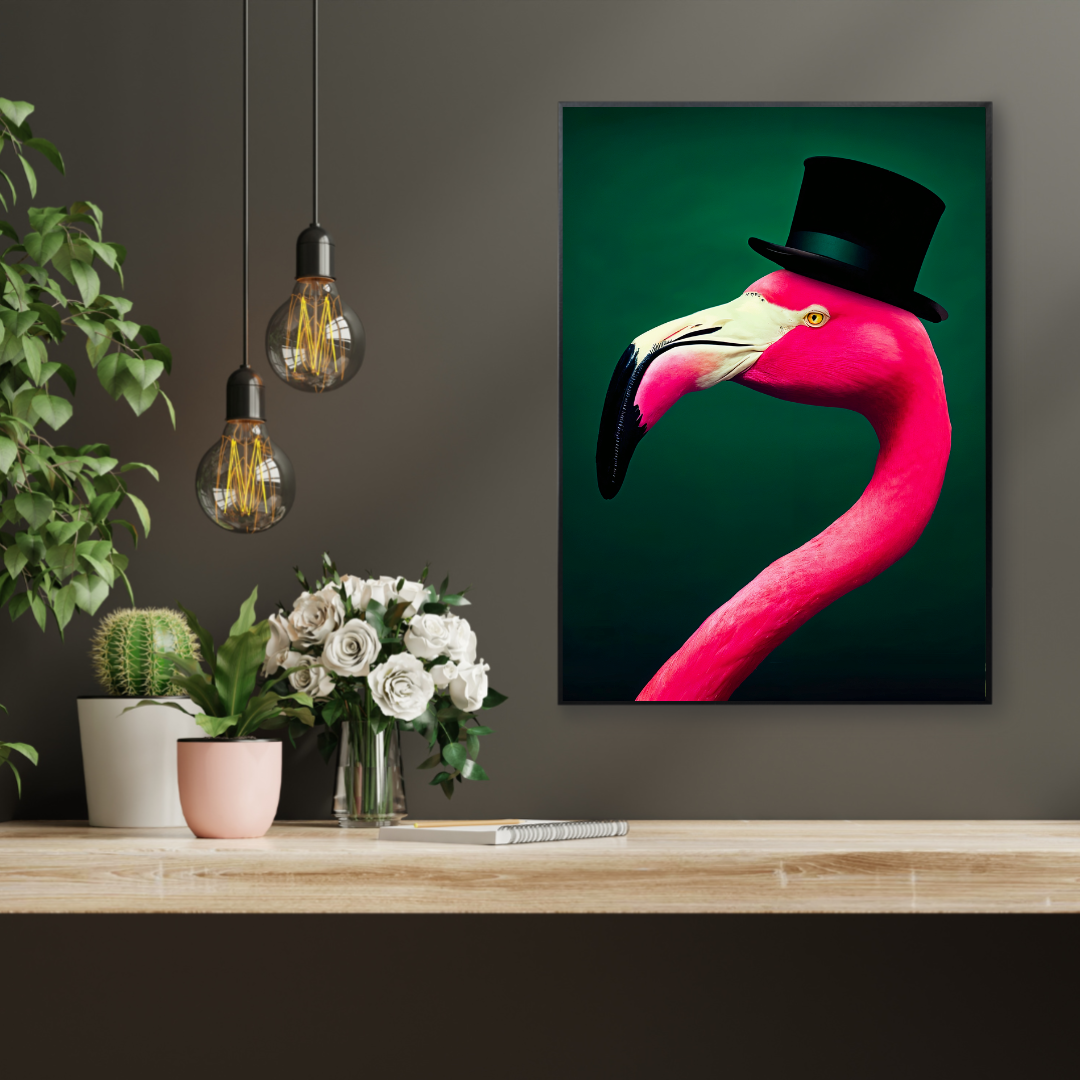Flamingo in a Top Hat – Playful Luxe Maximalist Print