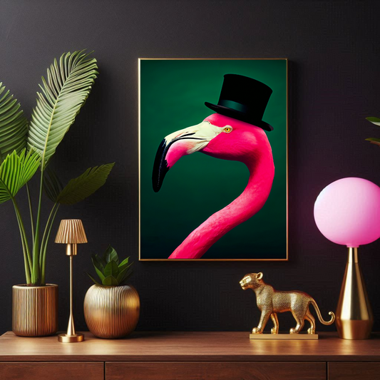 Flamingo in a Top Hat – Playful Luxe Maximalist Print