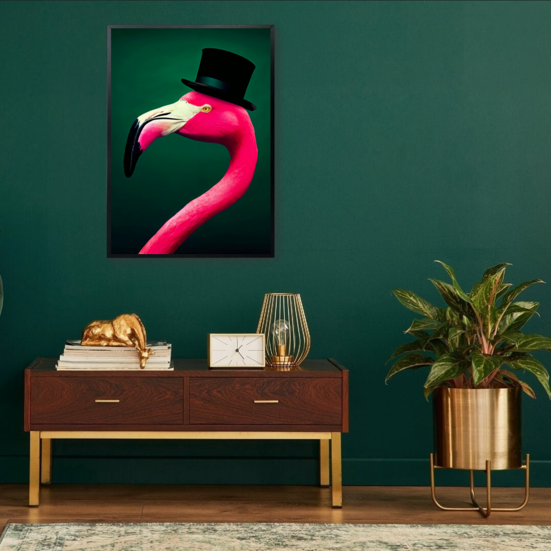 Flamingo in a Top Hat – Playful Luxe Maximalist Print