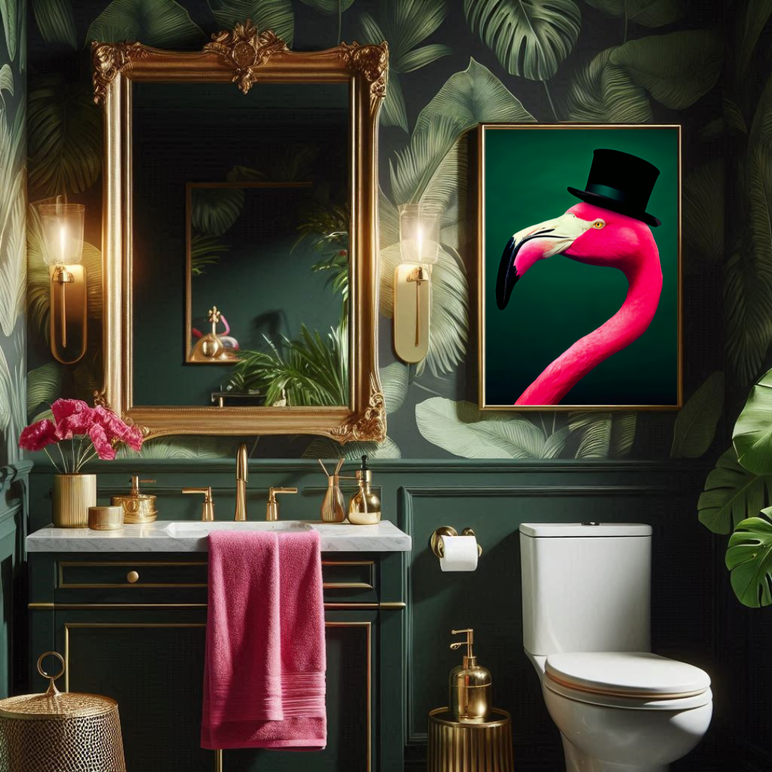 Flamingo in a Top Hat – Playful Luxe Maximalist Print