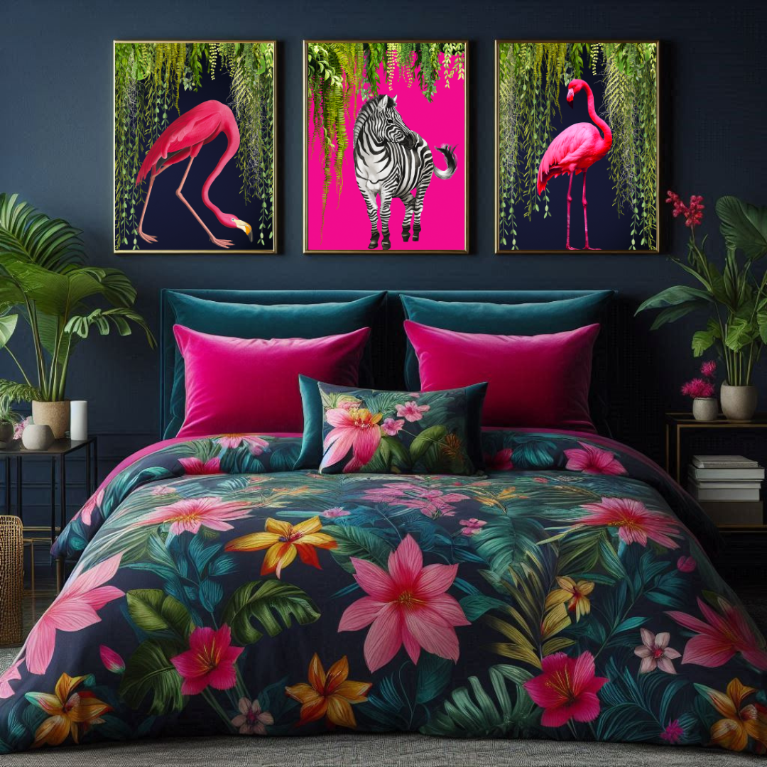 Flamingo & Zebra – Luxe Tropical Maximalist Print Set (Set of 3)