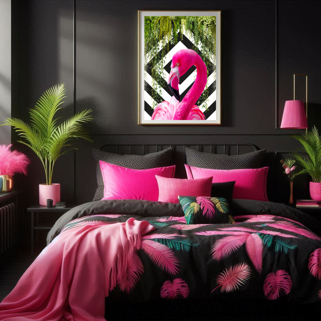 Tropical Icon – Flamingo on Monochrome Wall Art