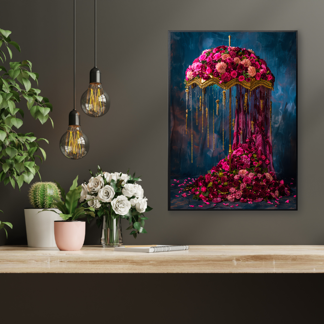 Floral Umbrella – Maximalist Rose & Tassel Wall Art