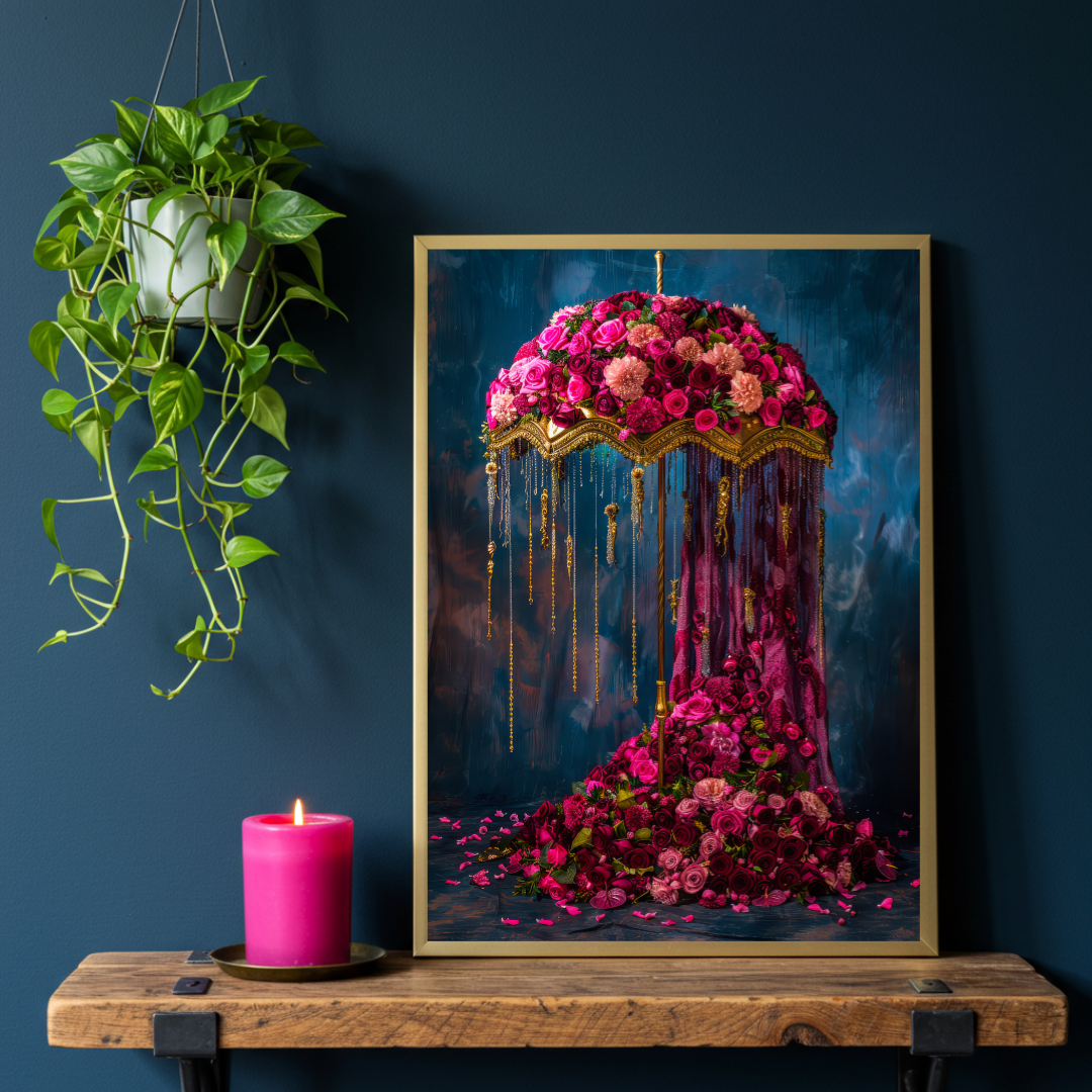 Floral Umbrella – Maximalist Rose & Tassel Wall Art