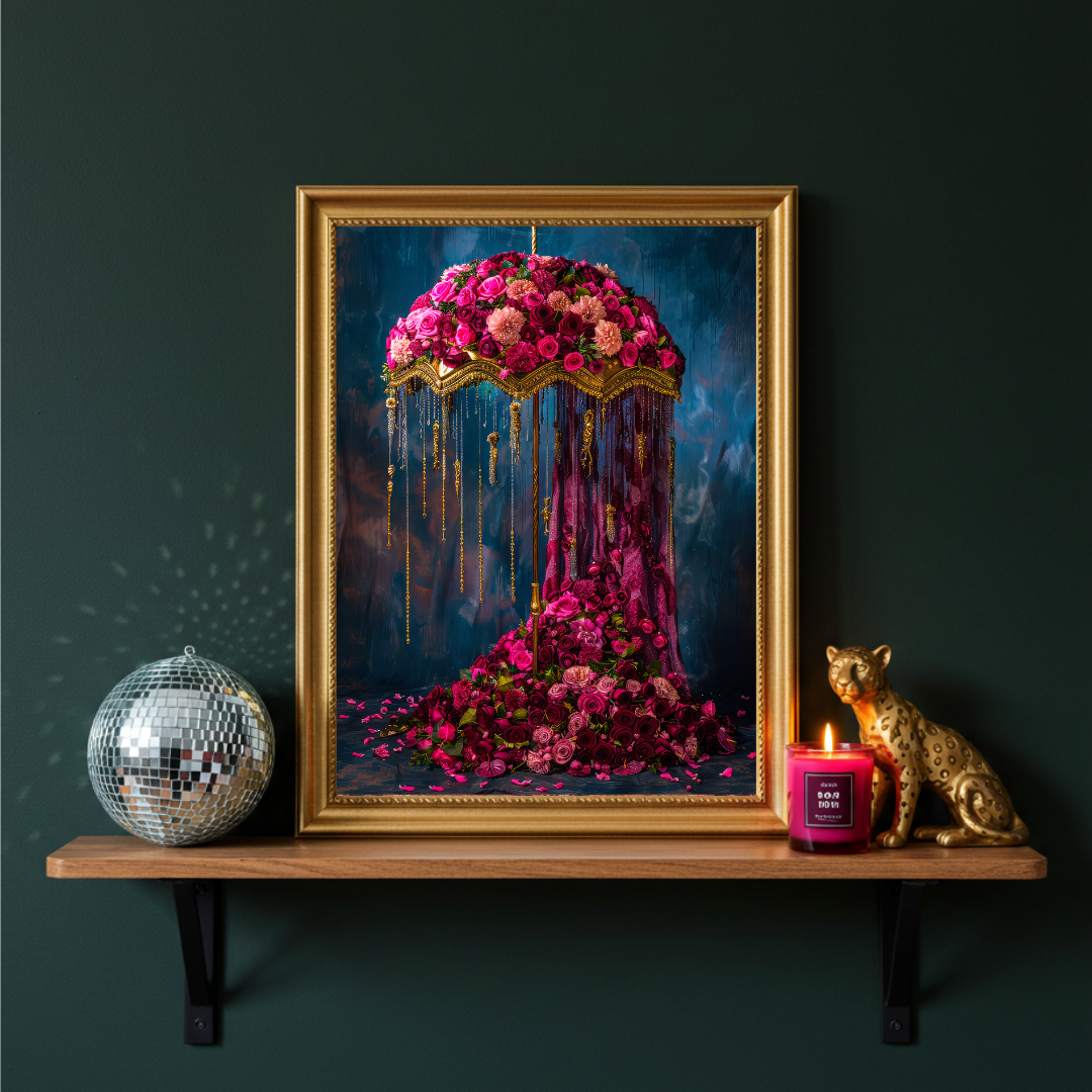 Floral Umbrella – Maximalist Rose & Tassel Wall Art