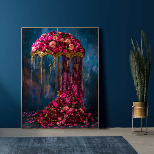 Floral Umbrella – Maximalist Rose & Tassel Wall Art