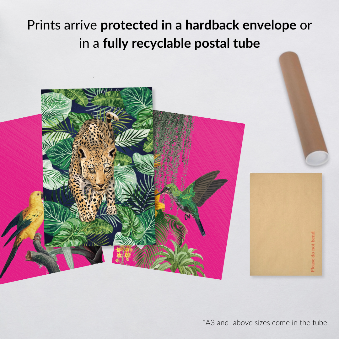 Hot Pink Birds & Navy Leopard – Luxe Tropical Print Set of 3