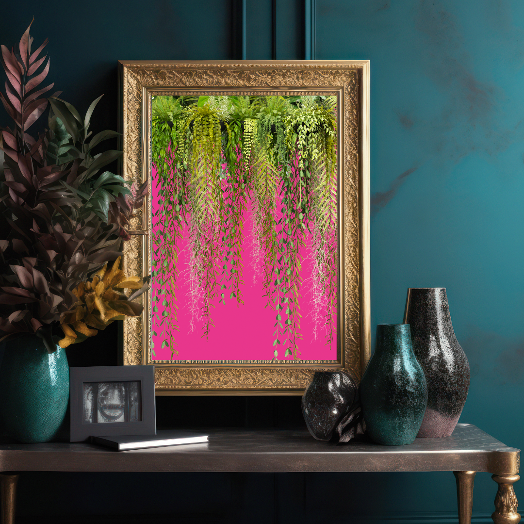 Hot Pink Hanging Botanicals Print – Bold Jungle Elegance