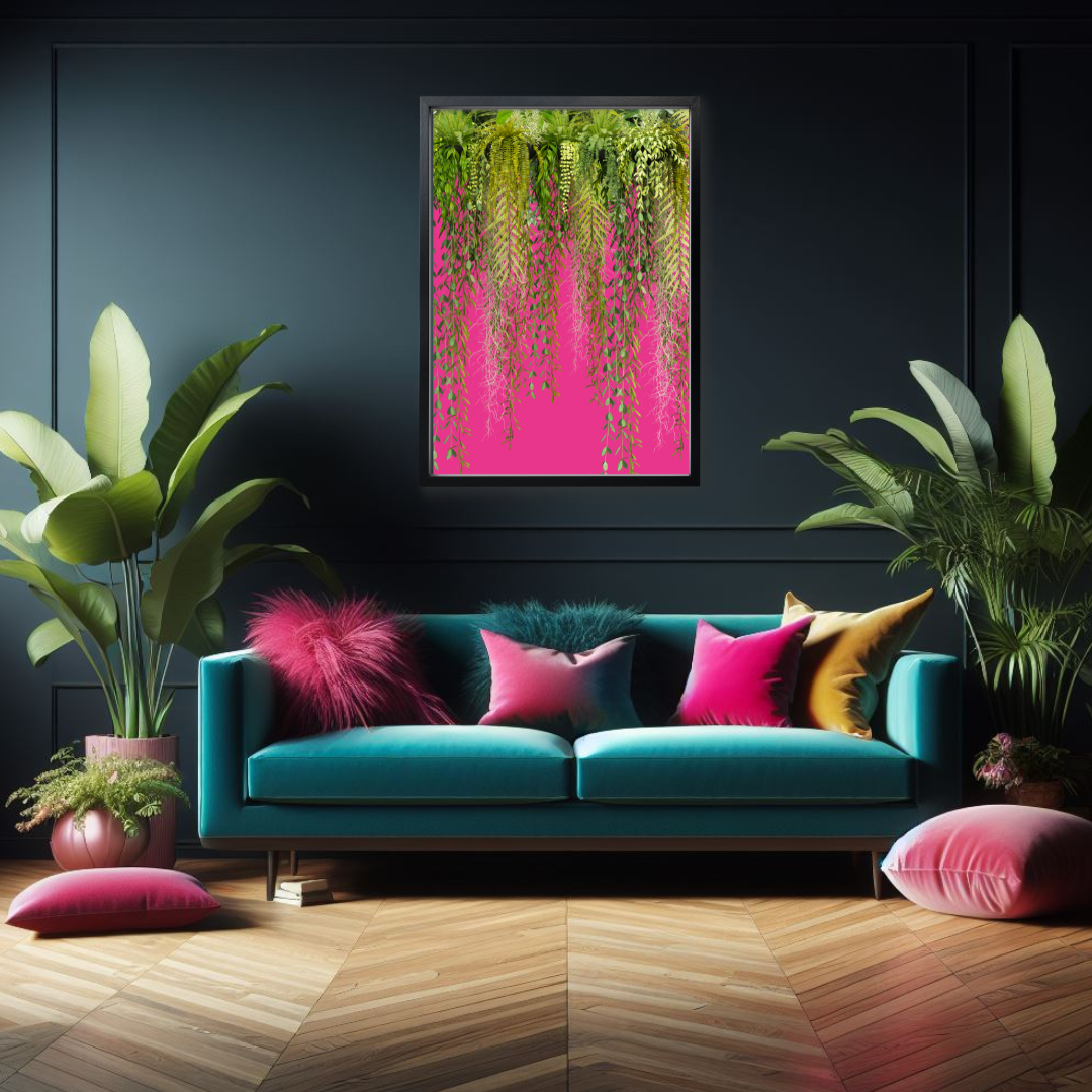 Hot Pink Hanging Botanicals Print – Bold Jungle Elegance