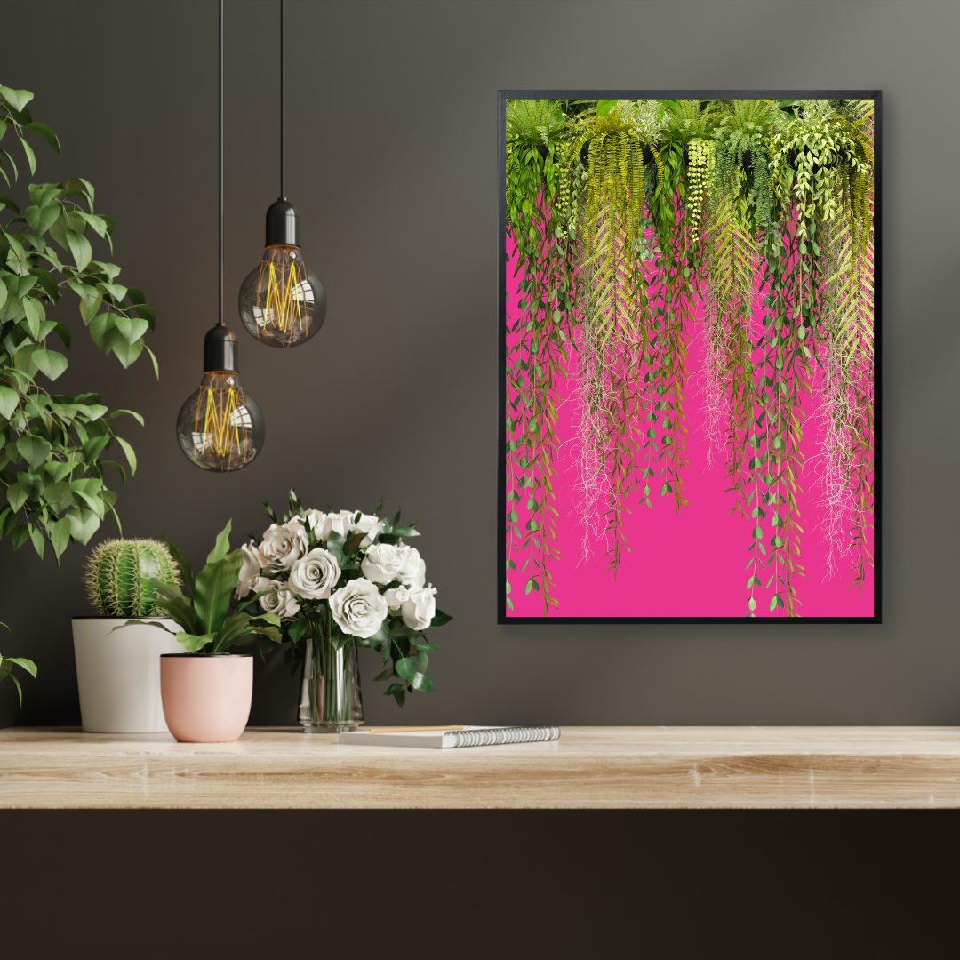 Hot Pink Hanging Botanicals Print – Bold Jungle Elegance