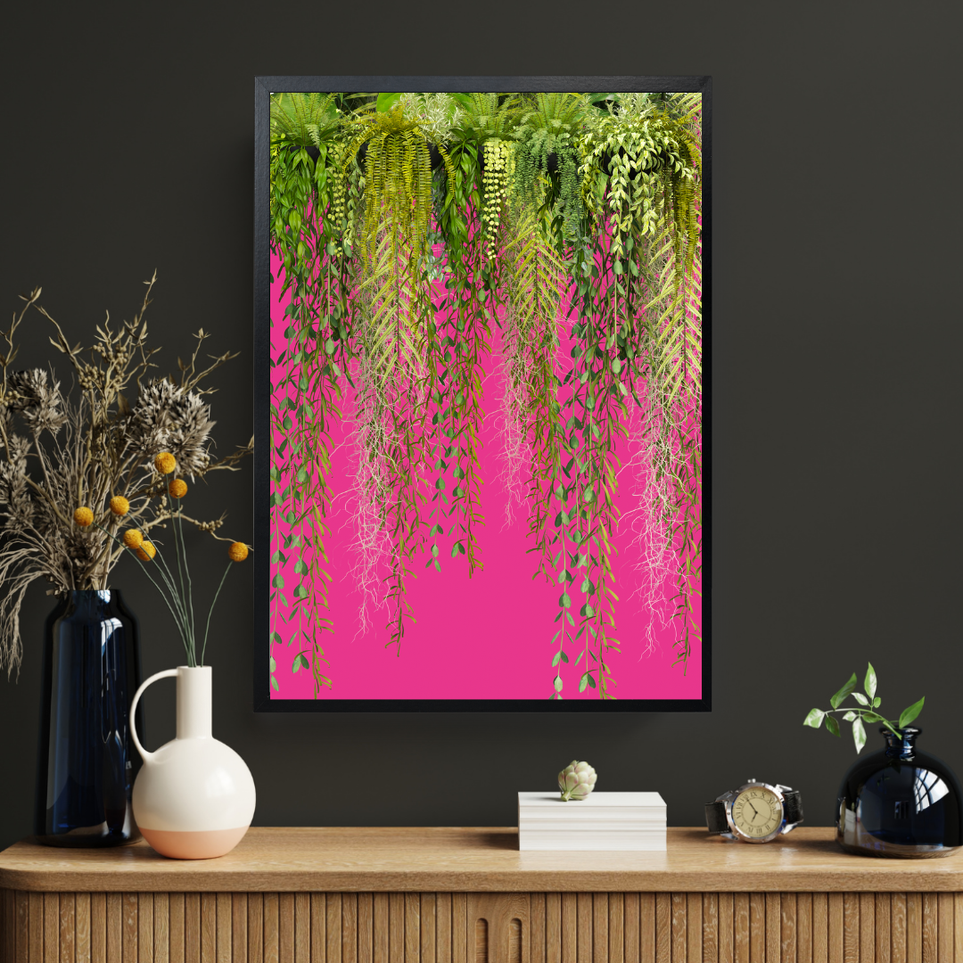 Hot Pink Hanging Botanicals Print – Bold Jungle Elegance