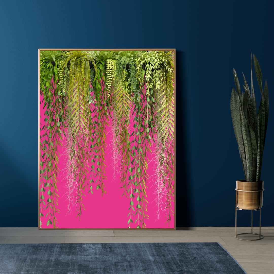 Hot Pink Hanging Botanicals Print – Bold Jungle Elegance