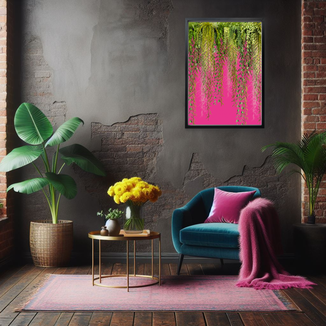 Hot Pink Hanging Botanicals Print – Bold Jungle Elegance