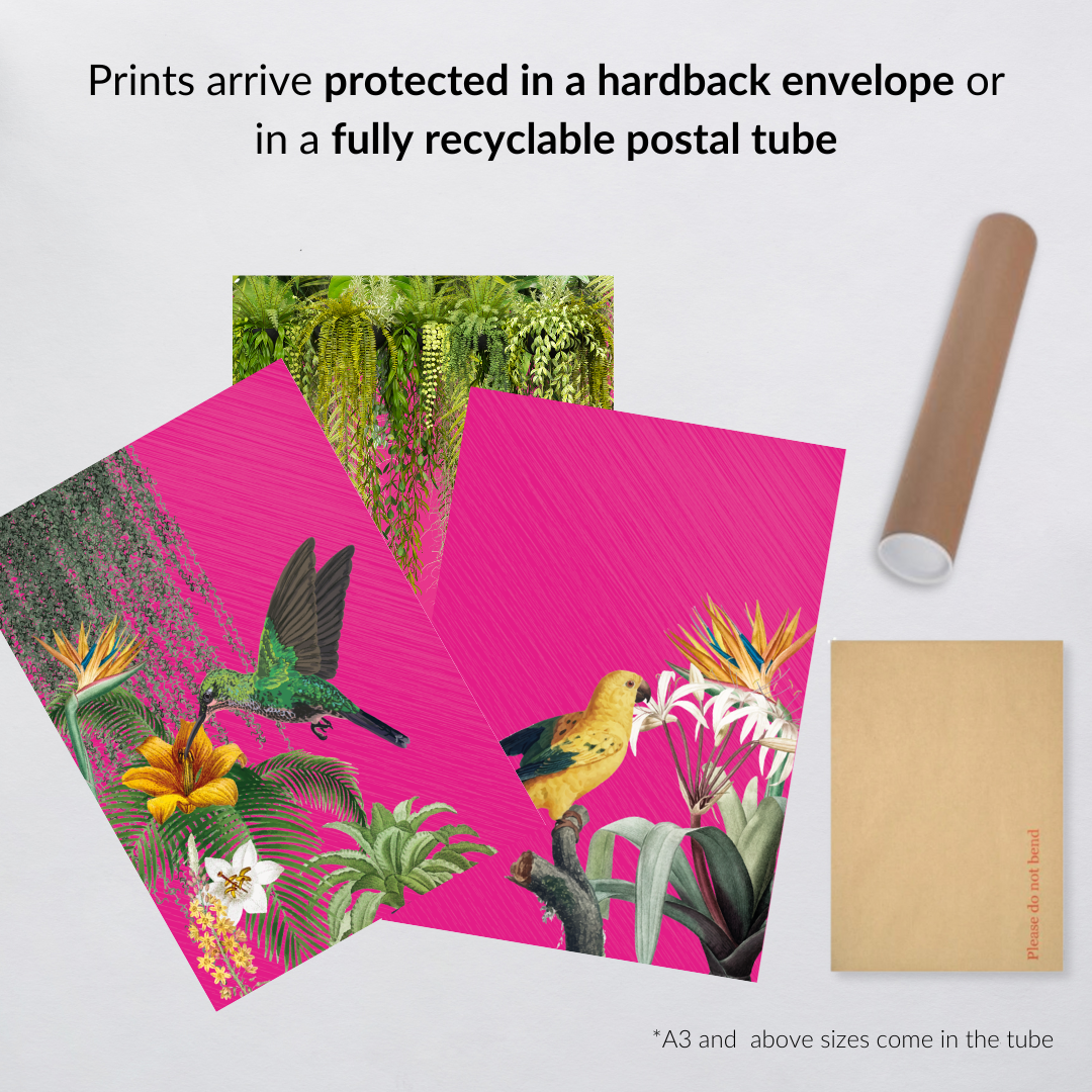 Hot Pink Maximalist Birds – Luxe Set of 3 Prints