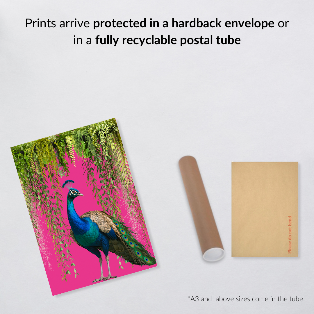 Regal Peacock – Hot Pink Maximalist Wall Art