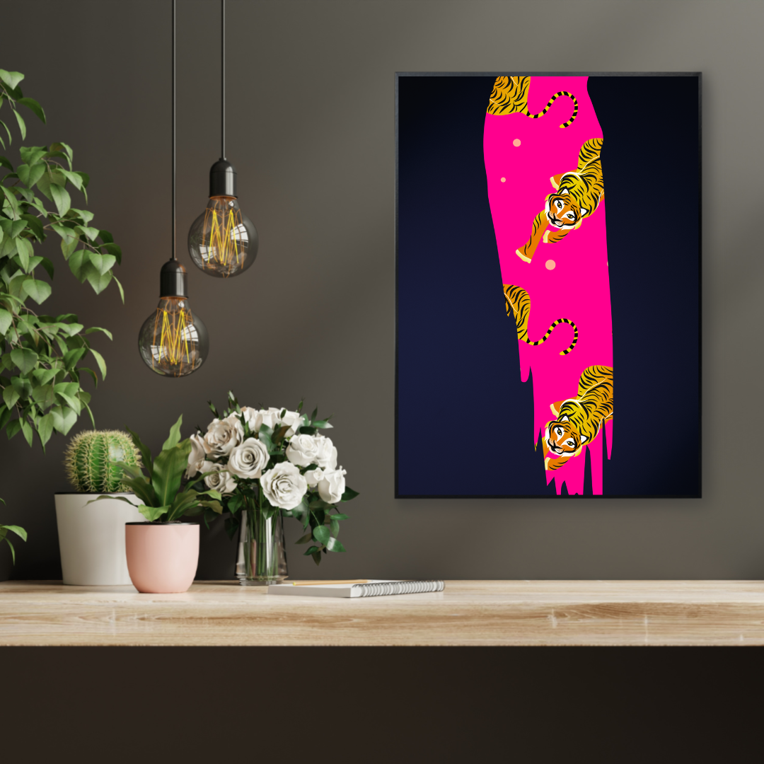 Hot Pink Tiger Streak Print – Bold & Fierce Wall Art