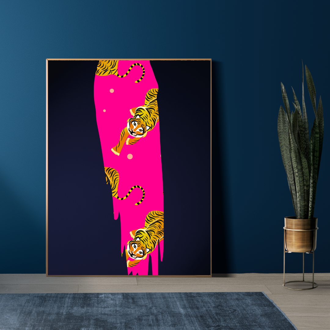 Hot Pink Tiger Streak Print – Bold & Fierce Wall Art
