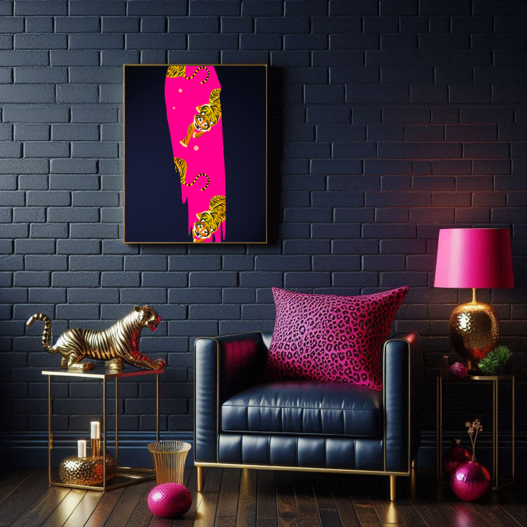 Hot Pink Tiger Streak Print – Bold & Fierce Wall Art