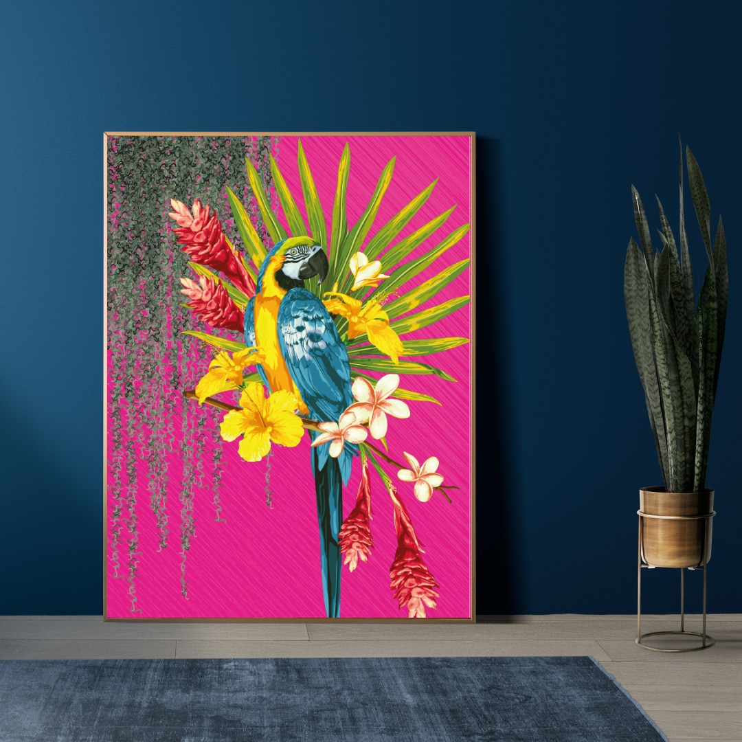 Hot Pink Tropical Parrot Wall Art