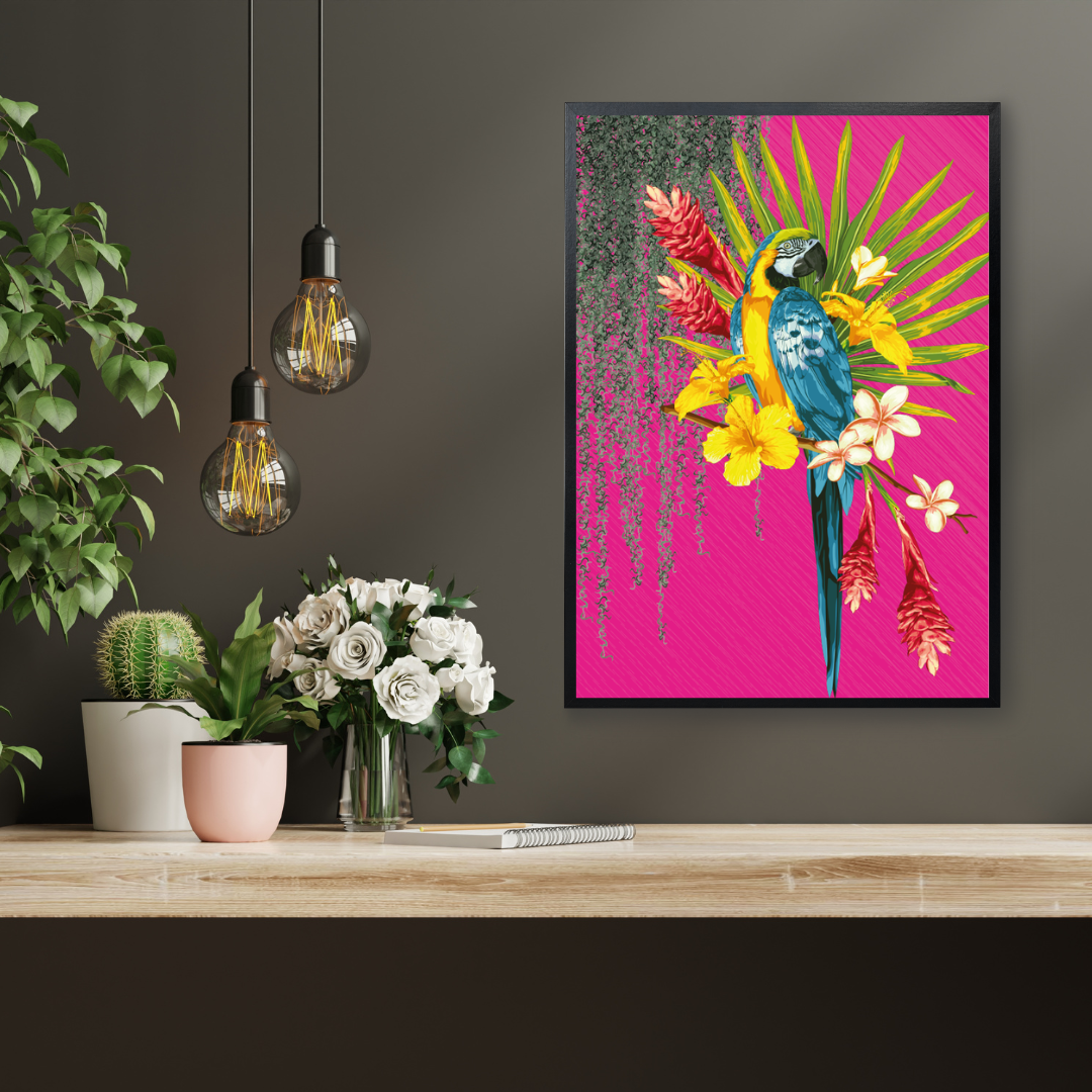 Hot Pink Tropical Parrot Wall Art
