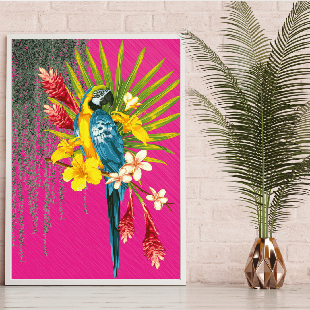 Hot Pink Tropical Parrot Wall Art