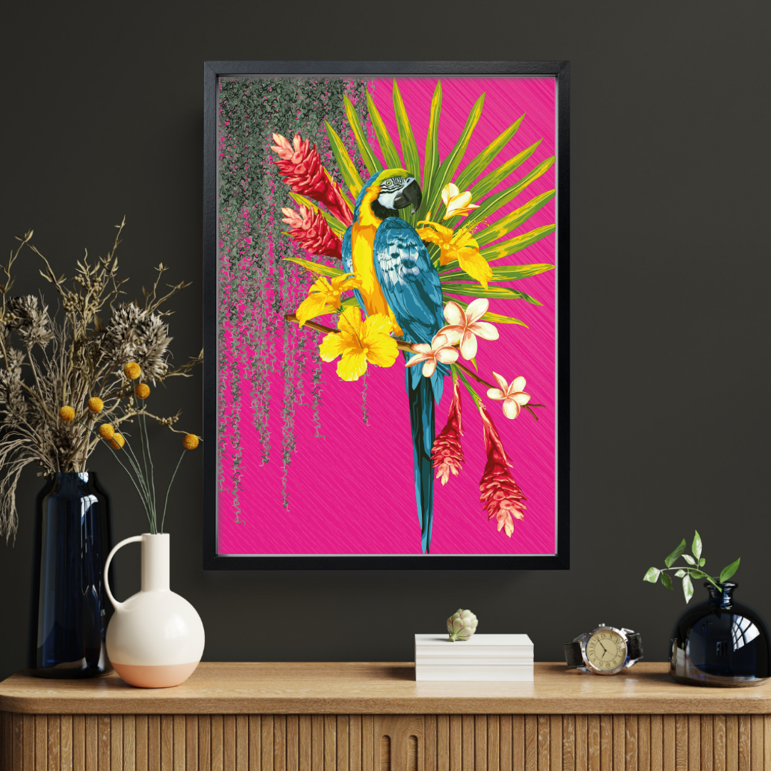 Hot Pink Tropical Parrot Wall Art