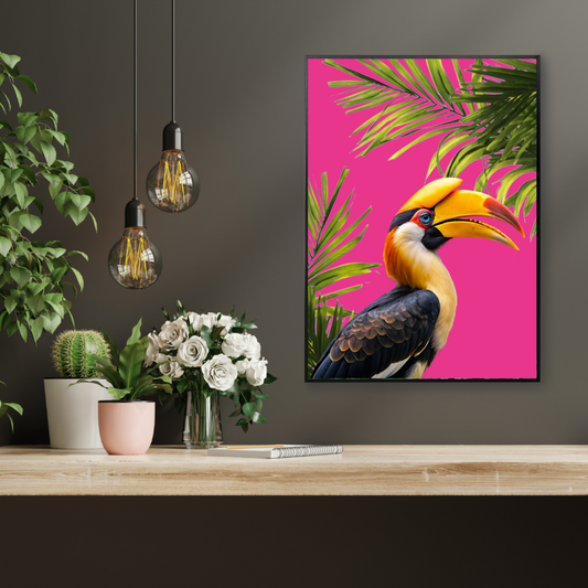 Hot Pink Hornbill – Tropical Jungle Bird Wall Art