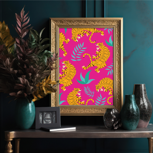 Hot Pink Jungle – Bold Tiger Print Wall Art