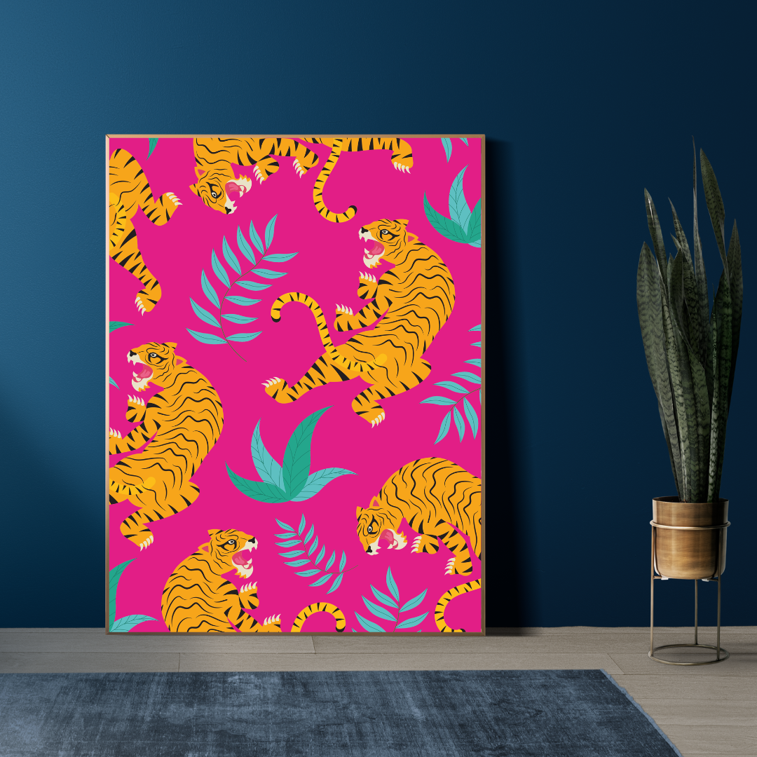 Hot Pink Jungle – Bold Tiger Print Wall Art
