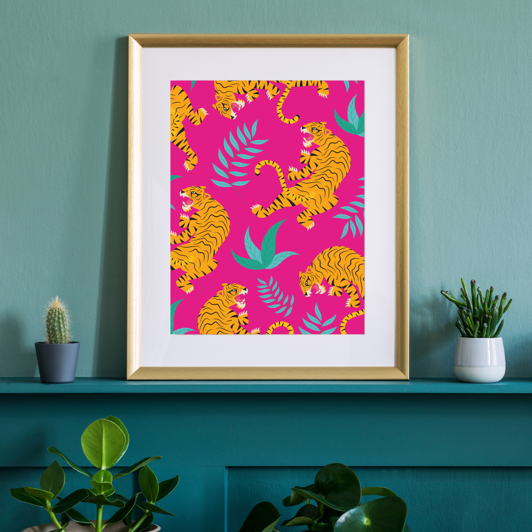 Hot Pink Jungle – Bold Tiger Print Wall Art