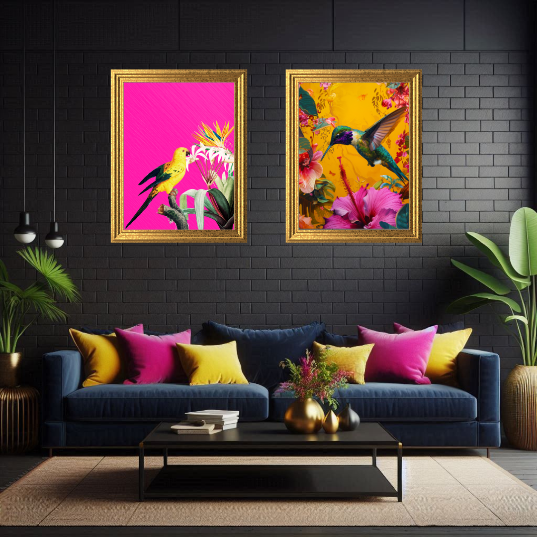 Tropical Hummingbird Duo – Bold Maximalist Print Set of 2