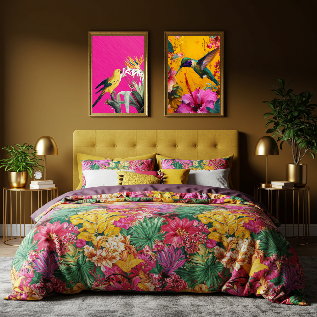 Tropical Hummingbird Duo – Bold Maximalist Print Set of 2