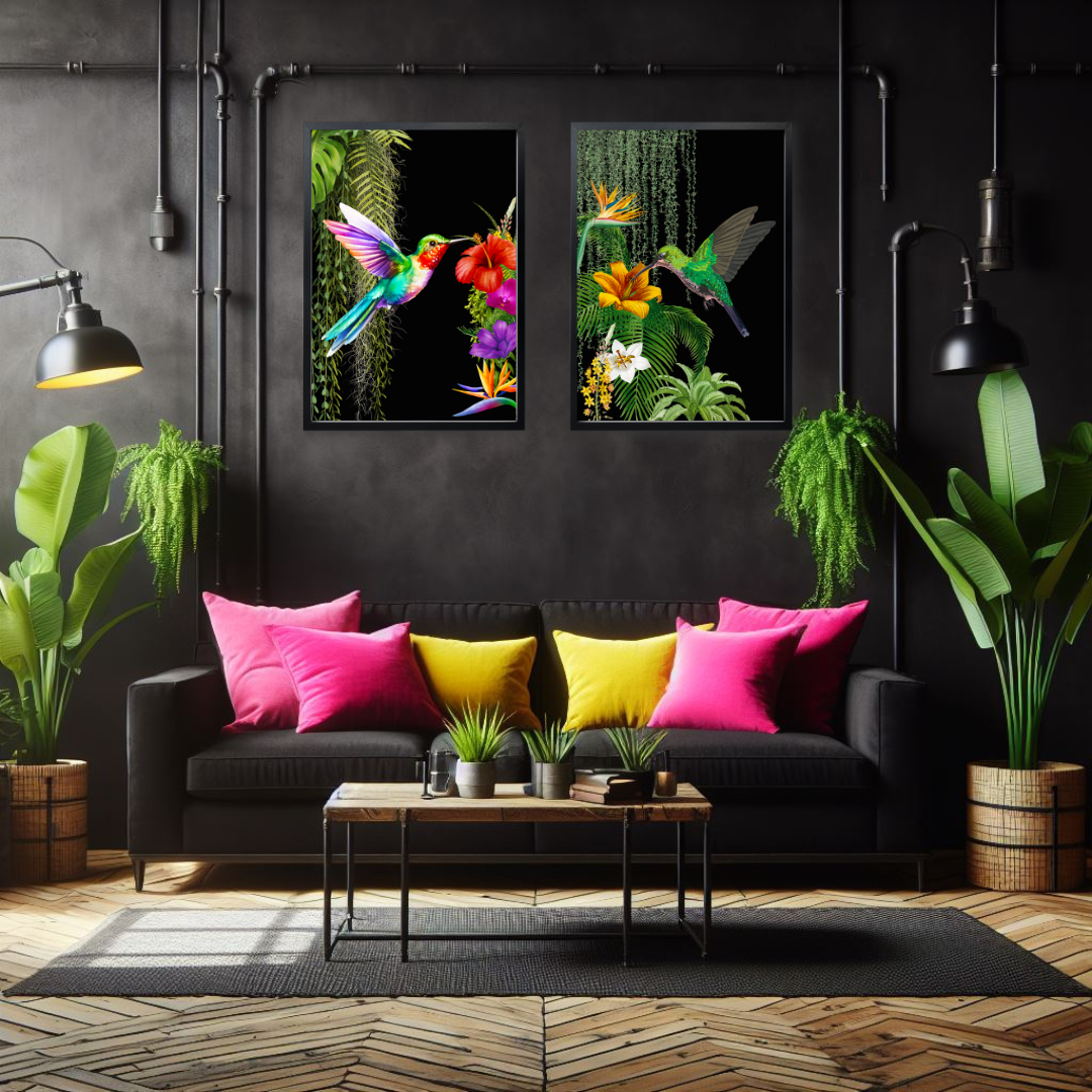 Set of 2 Hummingbird Prints – Luxe Tropical Wall Art