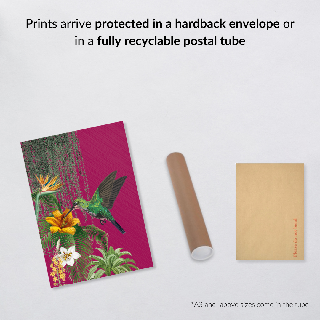 Tropical Hummingbird – Dark Pink Jungle Wall Art